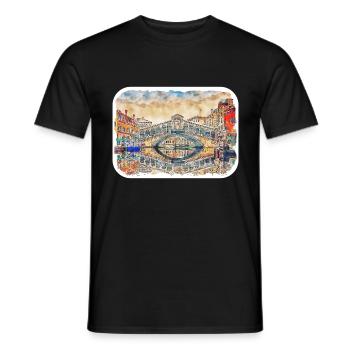 Venedig Italien Aquarellskizze Gezeichnete Illustration - Männer T-Shirt - Schwarz - Vorne - AI Model Male 178 light (178cm)