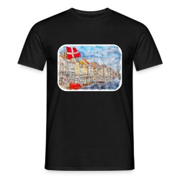 Copenhague Danemark Aquarelle Sketch Illustration - T-shirt homme - noir - Devant - AI Model Male 178 light (178cm)