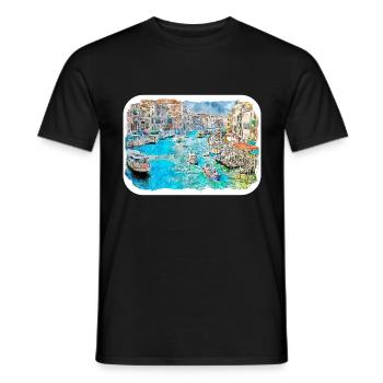 Venedig Italien Aquarellskizze Gezeichnete Illustration - Männer T-Shirt - Schwarz - Vorne - AI Model Male 178 light (178cm)