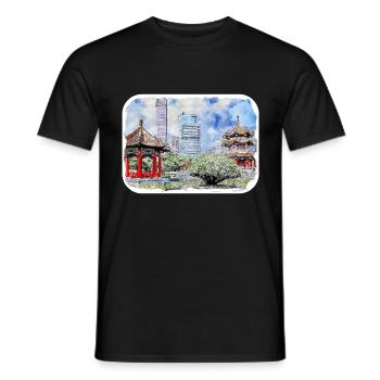 China Watercolor Sketch Hand Drawn Illustration - Men's T-Shirt - black - Front - AI Model Male 178 light (178cm)