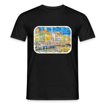 Copenhague Danemark Aquarelle Esquisse Dessinée Paintin - T-shirt homme - noir - Devant - AI Model Male 178 light (178cm)