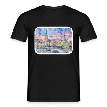 Zürich Schweiz Aquarellskizze gezeichnet Paintin - Männer T-Shirt - Schwarz - Vorne - AI Model Male 178 light (178cm)