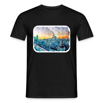 Madrid Spain Watercolor Sketch Drawn Painting - Men's T-Shirt - black - Front - AI Model Male 178 light (178cm)