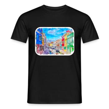 Venise Italie Aquarelle Esquisse Illustration - T-shirt homme - noir - Devant - AI Model Male 178 light (178cm)