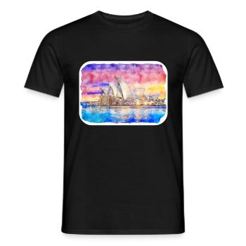 Australie Aquarelle Esquisse Dessinée à la Main Peinture - T-shirt homme - noir - Devant - AI Model Male 178 light (178cm)