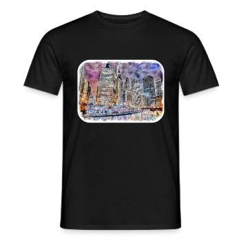 Chicago USA Aquarell Skizze gezeichnete Illustration - Männer T-Shirt - Schwarz - Vorne - AI Model Male 178 light (178cm)