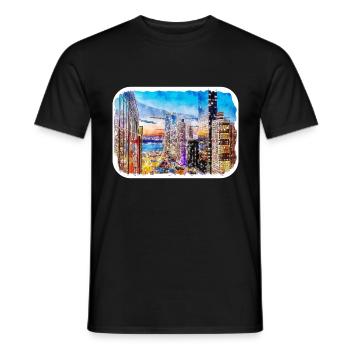 New York USA Aquarell Skizze Malerei Zeichnung - Männer T-Shirt - Schwarz - Vorne - AI Model Male 178 light (178cm)
