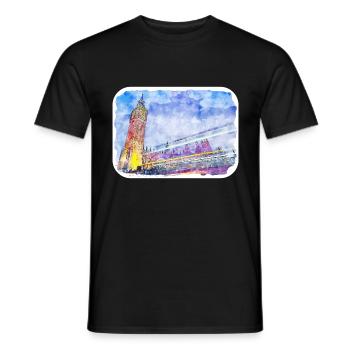 Uk Landmark Watercolor Sketch Painting Illustratio - Men's T-Shirt - black - Front - AI Model Male 178 light (178cm)