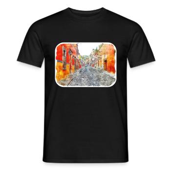 San Miguel De Allende Mexico Watercolor Drawing - Men's T-Shirt - black - Front - AI Model Male 178 light (178cm)