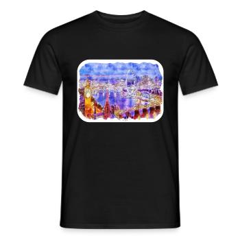 London UK Aquarell Skizze Handgezeichnetes Gemälde - Männer T-Shirt - Schwarz - Vorne - AI Model Male 178 light (178cm)