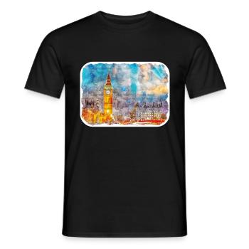 Uk Wahrzeichen Aquarell Skizze Gemälde Illustratio - Männer T-Shirt - Schwarz - Vorne - AI Model Male 178 light (178cm)