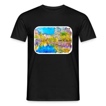 Illustration de l’esquisse à l’aquarelle de Slovénie - T-shirt homme - noir - Devant - AI Model Male 178 light (178cm)