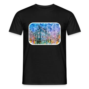 Amsterdam Netherlands Watercolor Sketch Drawing - Men's T-Shirt - black - Front - AI Model Male 178 light (178cm)