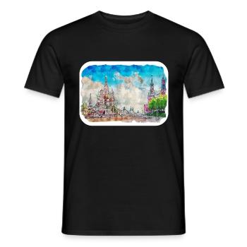 Moscou Russie Aquarelle Esquisse Dessin Dessiné - T-shirt homme - noir - Devant - AI Model Male 178 light (178cm)