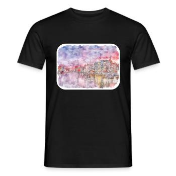 Pologne Repère Aquarelle Esquisse Dessin de peinture - T-shirt homme - noir - Devant - AI Model Male 178 light (178cm)