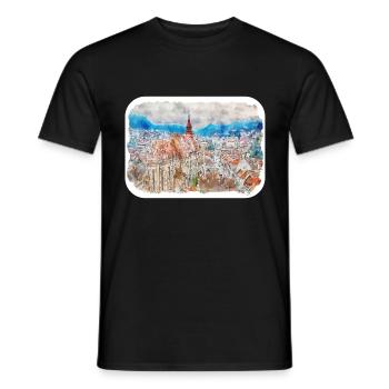 Brasov Roumanie Aquarelle Sketch Illustration - T-shirt homme - noir - Devant - AI Model Male 178 light (178cm)