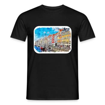Copenhague Danemark Aquarelle Esquisse Dessinée Paintin - T-shirt homme - noir - Devant - AI Model Male 178 light (178cm)