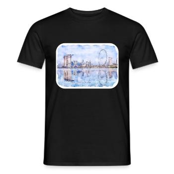 Singapour Aquarelle Esquisse Dessinée à la Main Peinture - T-shirt homme - noir - Devant - AI Model Male 178 light (178cm)