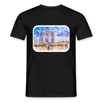 Singapore Watercolor Sketch Hand Drawn Painting - Men's T-Shirt - black - Front - AI Model Male 178 light (178cm)