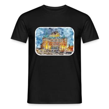 Québec Canada Aquarelle Dessin Dessin Illustration - T-shirt homme - noir - Devant - AI Model Male 178 light (178cm)