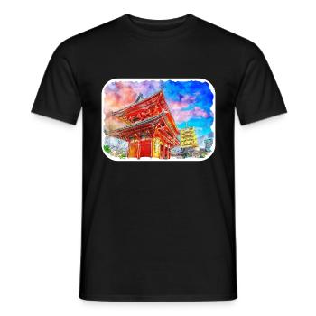 Japan Aquarellskizze Handgezeichnete Illustration - Männer T-Shirt - Schwarz - Vorne - AI Model Male 178 light (178cm)