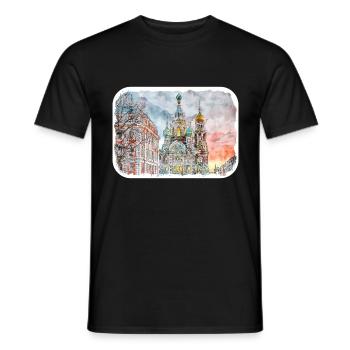 Moscou Russie Aquarelle Esquisse Dessinée Peinture - T-shirt homme - noir - Devant - AI Model Male 178 light (178cm)