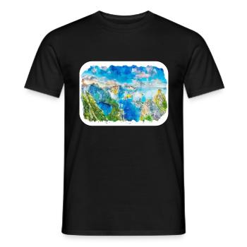 Norvège Aquarelle Esquisse Dessinée à la main Illustration - T-shirt homme - noir - Devant - AI Model Male 178 light (178cm)