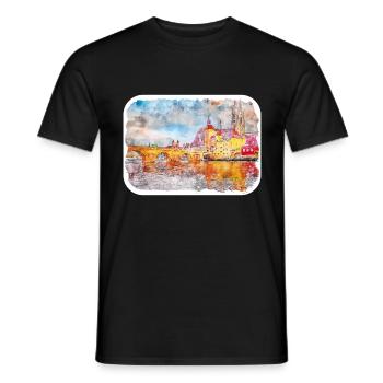 Allemagne Aquarelle Esquisse Dessinée à la main Illustration - T-shirt homme - noir - Devant - AI Model Male 178 light (178cm)
