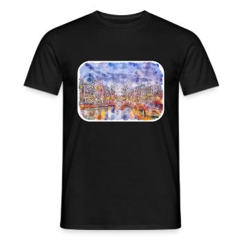 Amsterdam Netherlands Watercolor Sketch Drawing - Men's T-Shirt - black - Front - AI Model Male 178 light (178cm)
