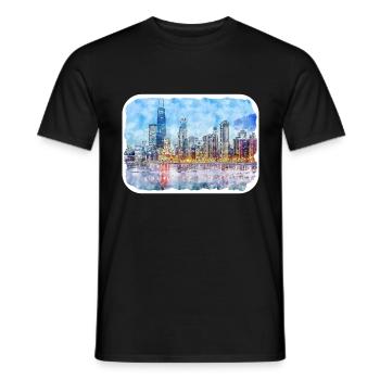 Chicago USA Aquarell Skizze gezeichnete Illustration - Männer T-Shirt - Schwarz - Vorne - AI Model Male 178 light (178cm)