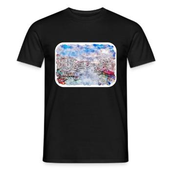 Venedig Italien Aquarellskizze Gezeichnete Illustration - Männer T-Shirt - Schwarz - Vorne - AI Model Male 178 light (178cm)