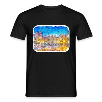 Amsterdam Netherlands Watercolor Sketch Illustrati - Men's T-Shirt - black - Front - AI Model Male 178 light (178cm)