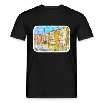 Venedig Italien Aquarell Skizze Gezeichnetes Gemälde - Männer T-Shirt - Schwarz - Vorne - AI Model Male 178 light (178cm)