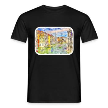 Venice Italy Watercolor Sketch Illustration - Men's T-Shirt - black - Front - AI Model Male 178 light (178cm)