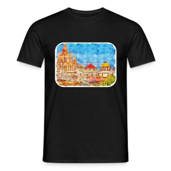 San Miguel De Allende Mexique Aquarelle Esquisse Dra - T-shirt homme - noir - Devant - AI Model Male 178 light (178cm)