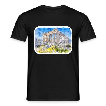 Athènes Grèce Aquarelle Esquisse Dessinée Peinture - T-shirt homme - noir - Devant - AI Model Male 178 light (178cm)