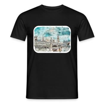 Uk Landmark Watercolor Sketch Painting Illustratio - Men's T-Shirt - black - Front - AI Model Male 178 light (178cm)