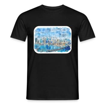 New York USA Aquarell Skizze Malerei Zeichnung - Männer T-Shirt - Schwarz - Vorne - AI Model Male 178 light (178cm)