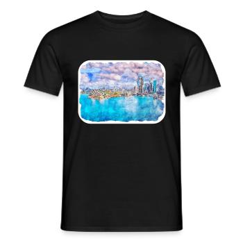 Australie Aquarelle Esquisse Dessinée à la Main Peinture - T-shirt homme - noir - Devant - AI Model Male 178 light (178cm)