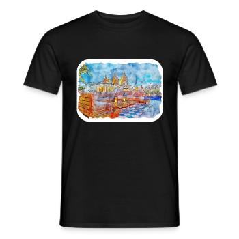 Cartagena Kolumbien Aquarell Skizze Gezeichnet Illustr - Männer T-Shirt - Schwarz - Vorne - AI Model Male 178 light (178cm)