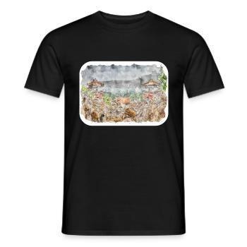 China Watercolor Sketch Hand Drawn Illustration - Men's T-Shirt - black - Front - AI Model Male 178 light (178cm)