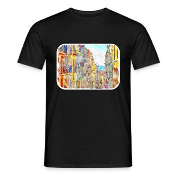 Lisbon Portugal Watercolor Sketch Drawn Painting - Men's T-Shirt - black - Front - AI Model Male 178 light (178cm)