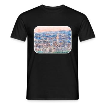 Busan South Korea Watercolor Sketch Illustration - Men's T-Shirt - black - Front - AI Model Male 178 light (178cm)