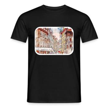 Prag Tschechien Aquarell Skizze Zeichnung - Männer T-Shirt - Schwarz - Vorne - AI Model Male 178 light (178cm)