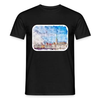 Zürich Schweiz Aquarellskizze gezeichnet Paintin - Männer T-Shirt - Schwarz - Vorne - AI Model Male 178 light (178cm)