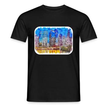 Chicago USA Aquarell Skizze gezeichnete Illustration - Männer T-Shirt - Schwarz - Vorne - AI Model Male 178 light (178cm)