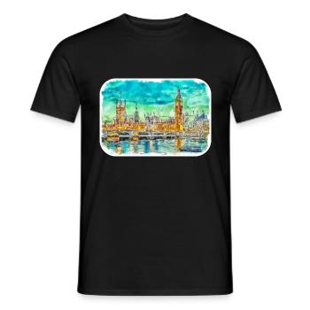 Londres UK Aquarelle Esquisse Dessinée à la Main Peinture - T-shirt homme - noir - Devant - AI Model Male 178 light (178cm)