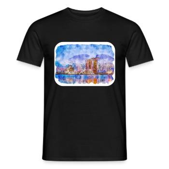 Singapore Watercolor Sketch Hand Drawn Painting - Men's T-Shirt - black - Front - AI Model Male 178 light (178cm)