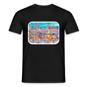 Pologne Repère Aquarelle Esquisse Dessin de peinture - T-shirt homme - noir - Devant - AI Model Male 178 light (178cm)