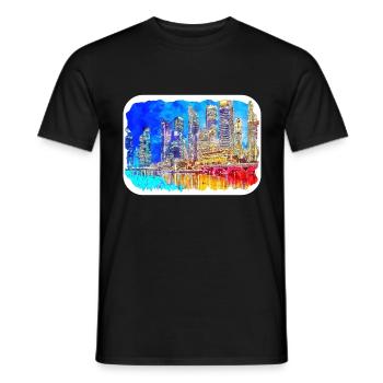 Singapore Watercolor Sketch Hand Drawn Painting - Men's T-Shirt - black - Front - AI Model Male 178 light (178cm)